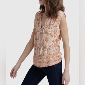 LUCKY BRAND Linen Blend Woodblock Print Top